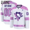 Maillot de Hockey Pittsburgh Penguins Personnaliser Fanatics Hockey Fights Cancer Practice 2024-25 Blanc - Enfant